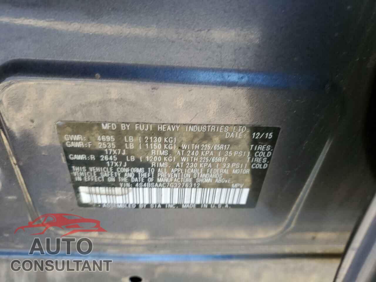 SUBARU OUTBACK 2016 - 4S4BSAAC7G3276312