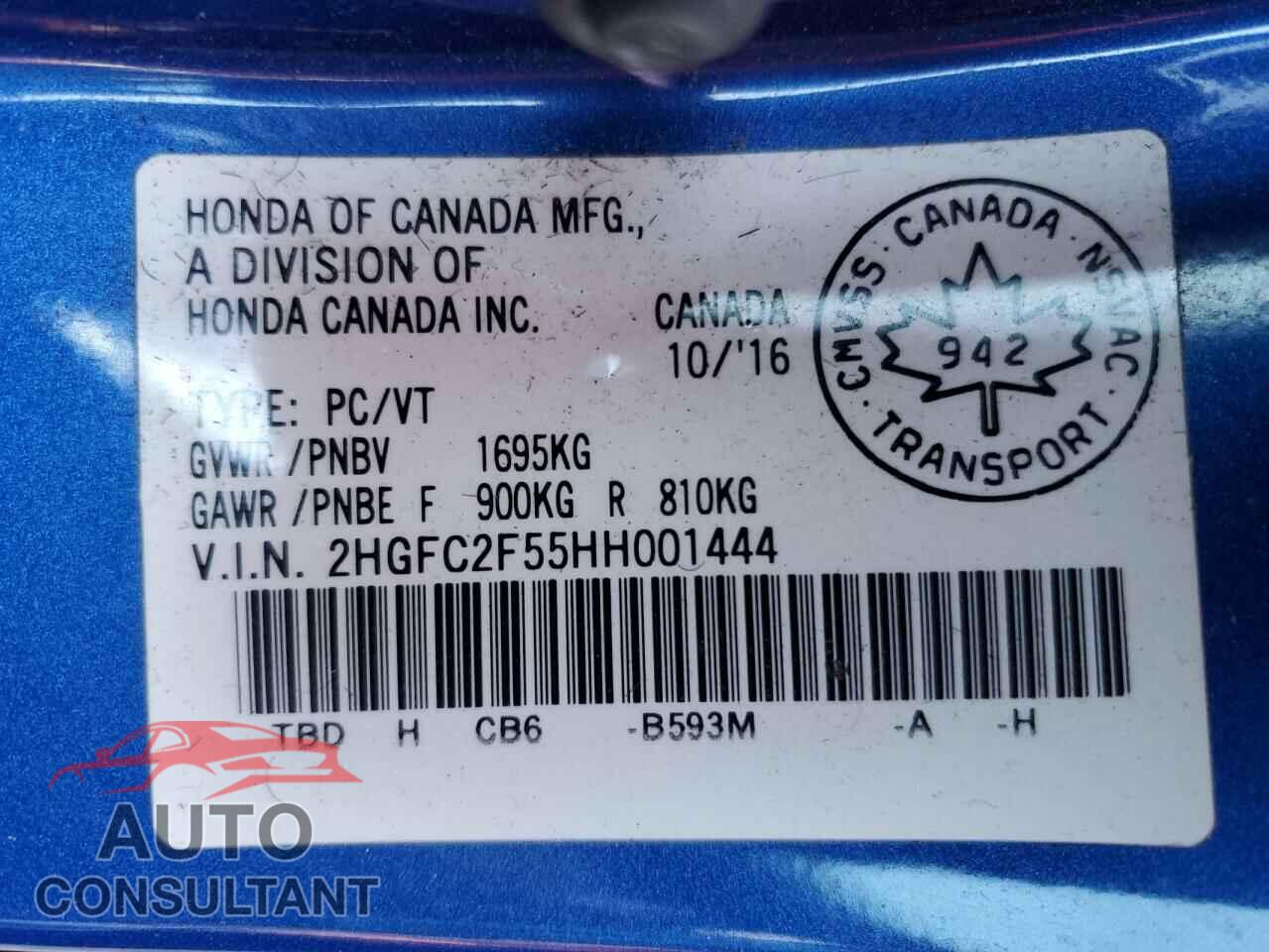 HONDA CIVIC 2017 - 2HGFC2F55HH001444