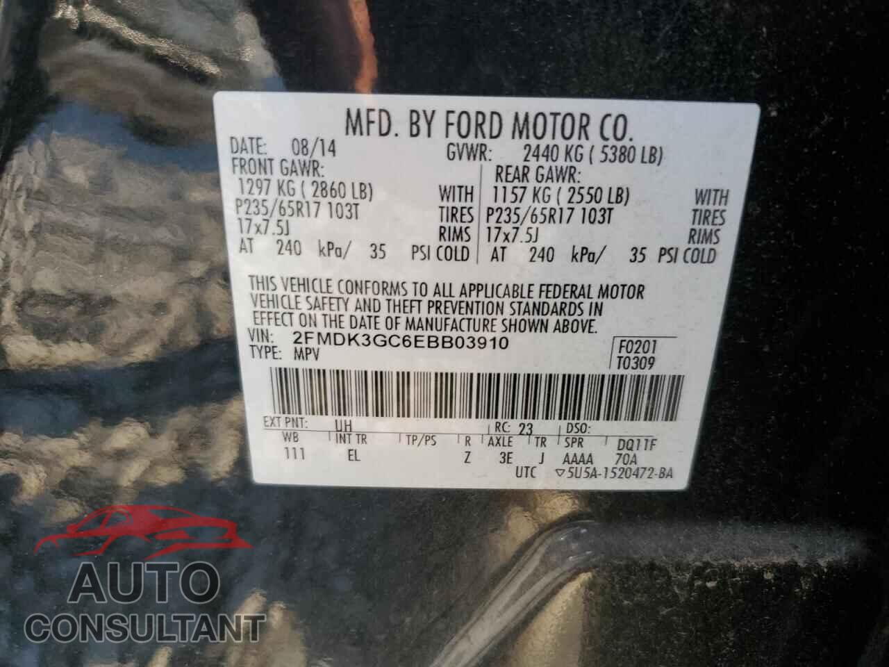 FORD EDGE 2014 - 2FMDK3GC6EBB03910