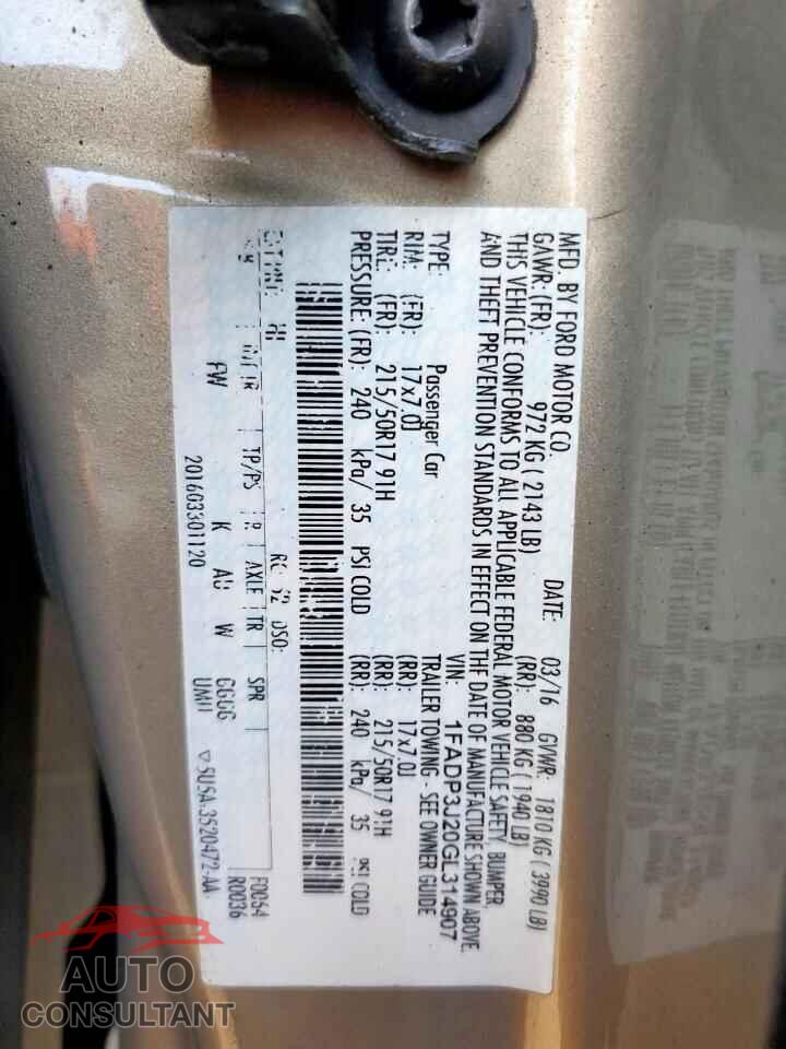 FORD FOCUS 2016 - 1FADP3J20GL314907