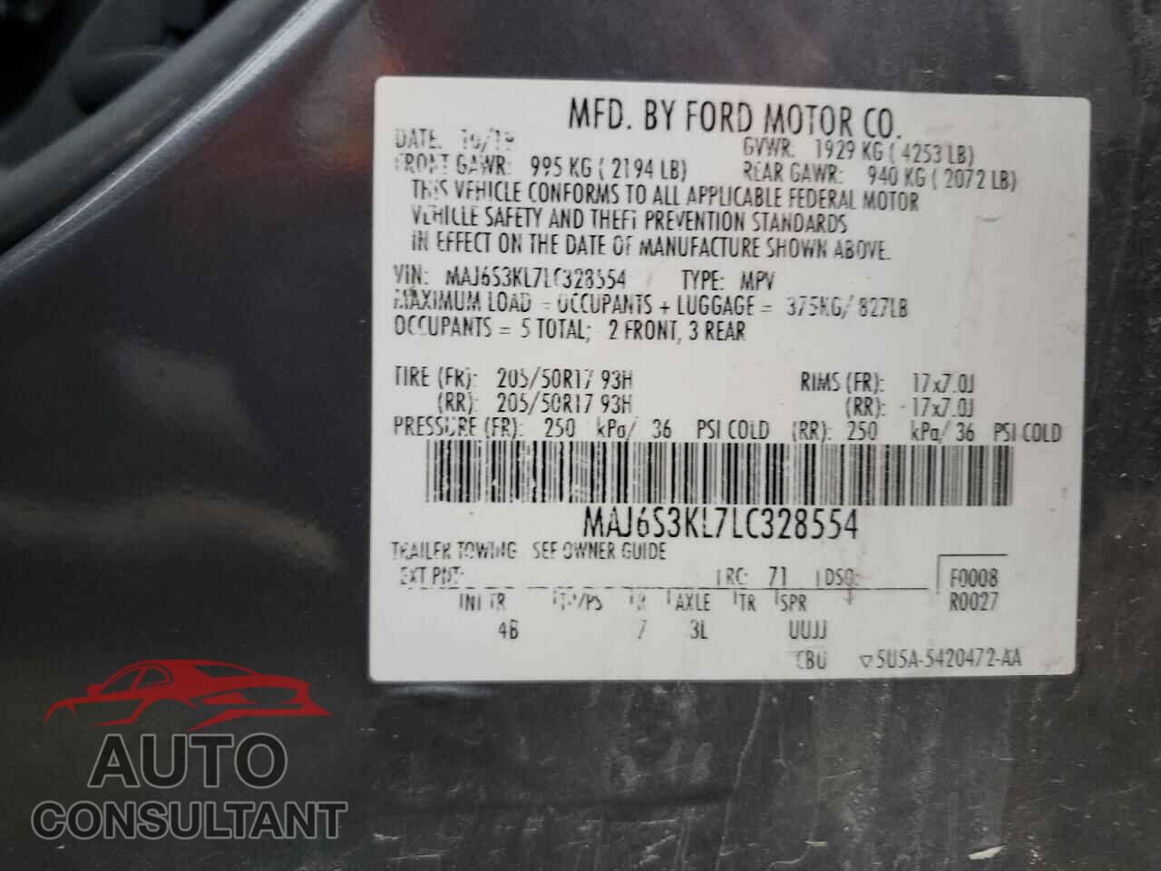 FORD ECOSPORT 2020 - MAJ6S3KL7LC328554