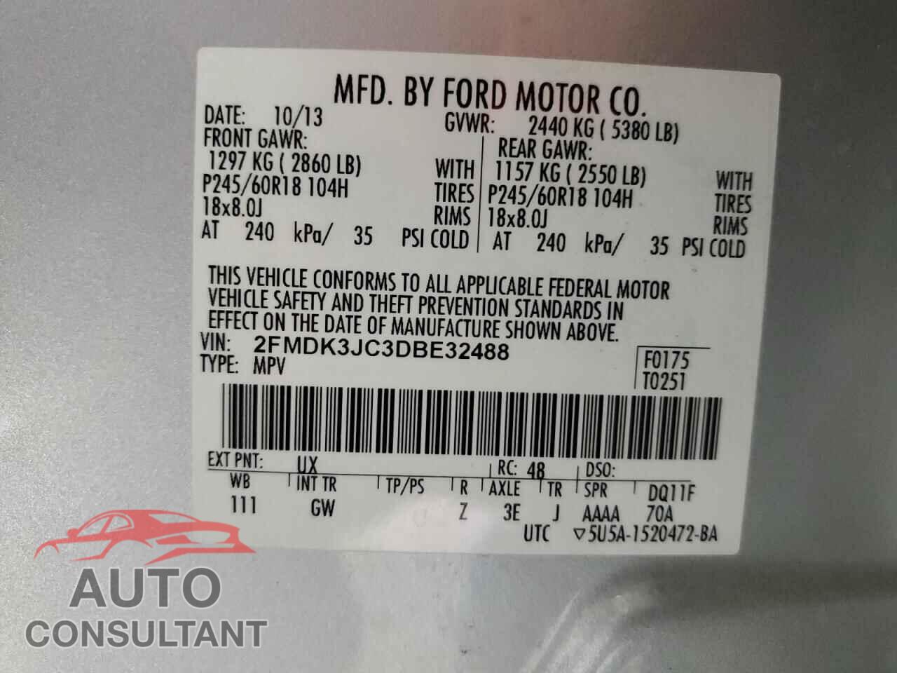 FORD EDGE 2013 - 2FMDK3JC3DBE32488