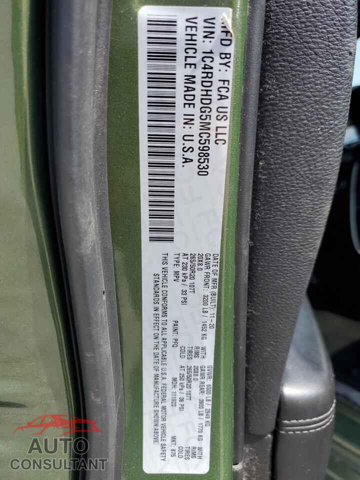 DODGE DURANGO 2021 - 1C4RDHDG5MC598530