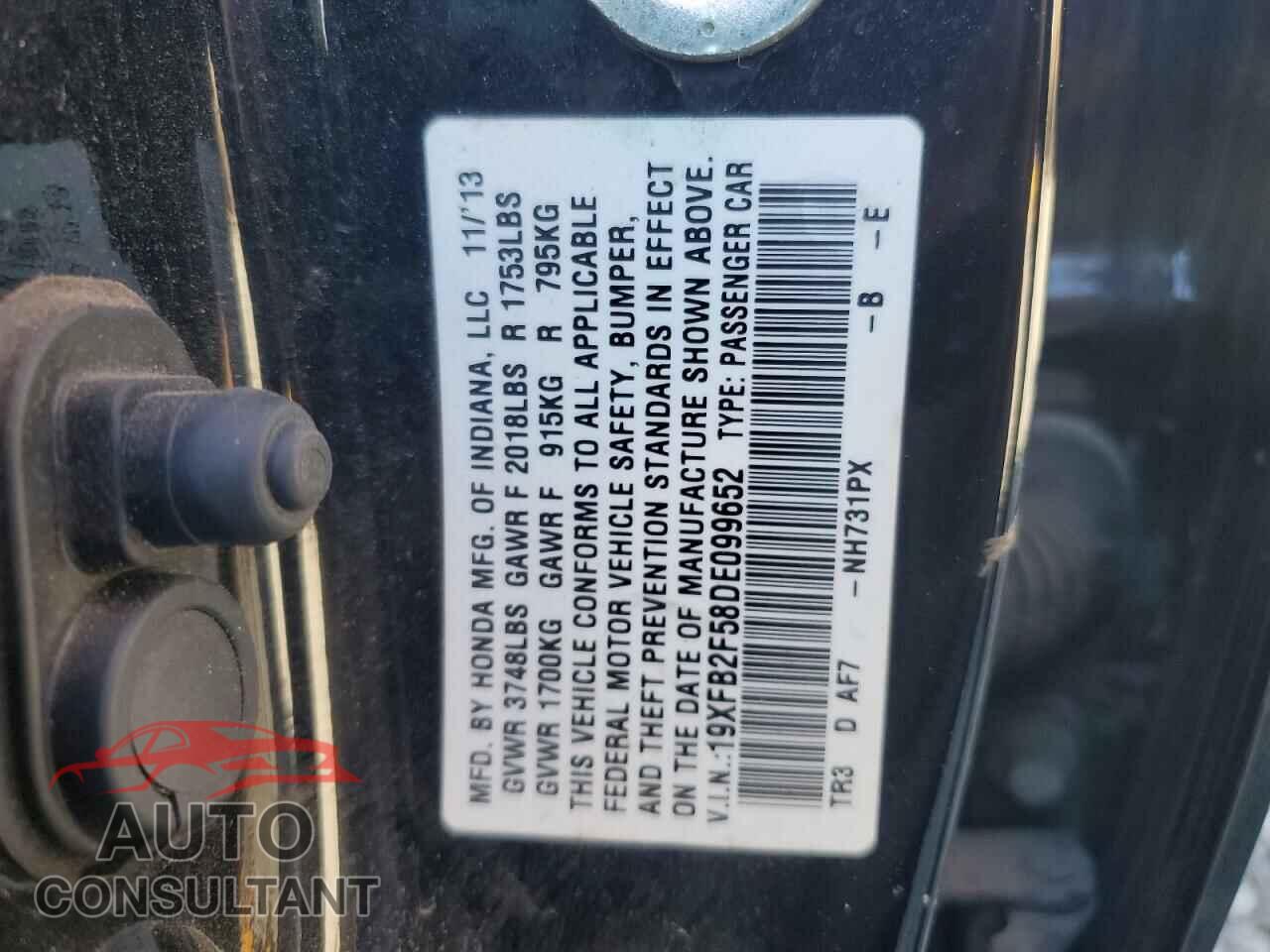 HONDA CIVIC 2013 - 19XFB2F58DE099652