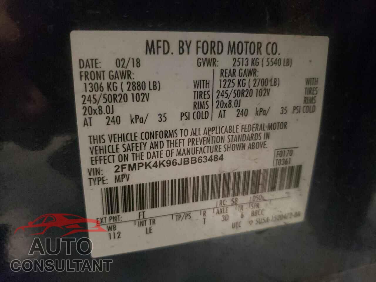 FORD EDGE 2018 - 2FMPK4K96JBB63484