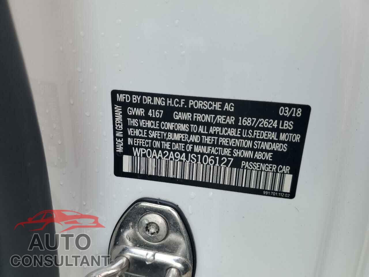 PORSCHE 911 2018 - WP0AA2A94JS106127