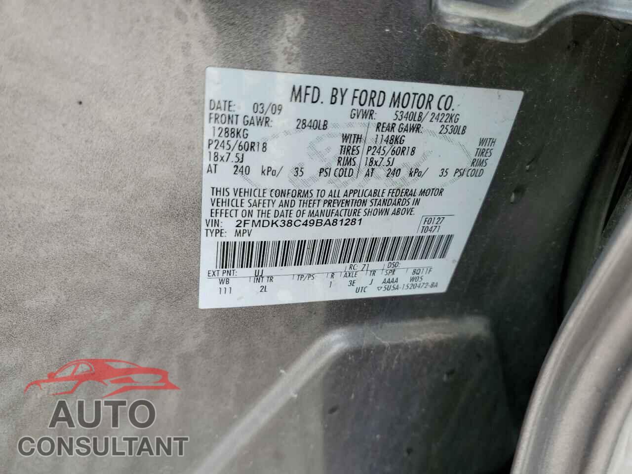 FORD EDGE 2009 - 2FMDK38C49BA81281