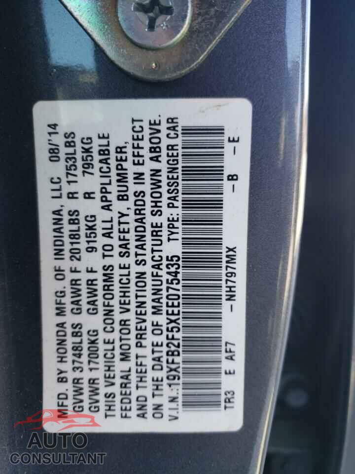 HONDA CIVIC 2014 - 19XFB2F5XEE075435
