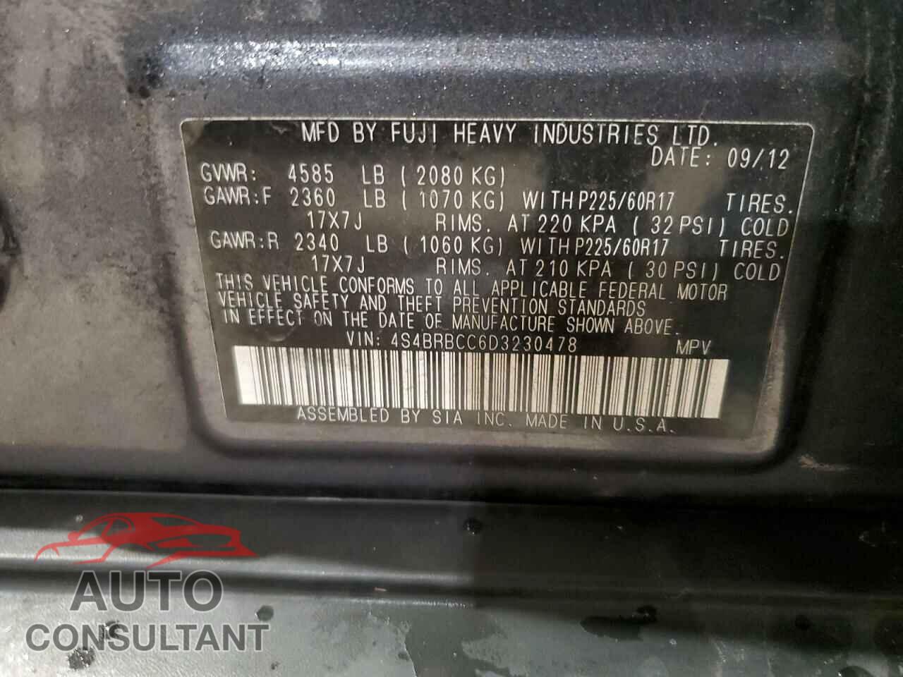 SUBARU OUTBACK 2013 - 4S4BRBCC6D3230478