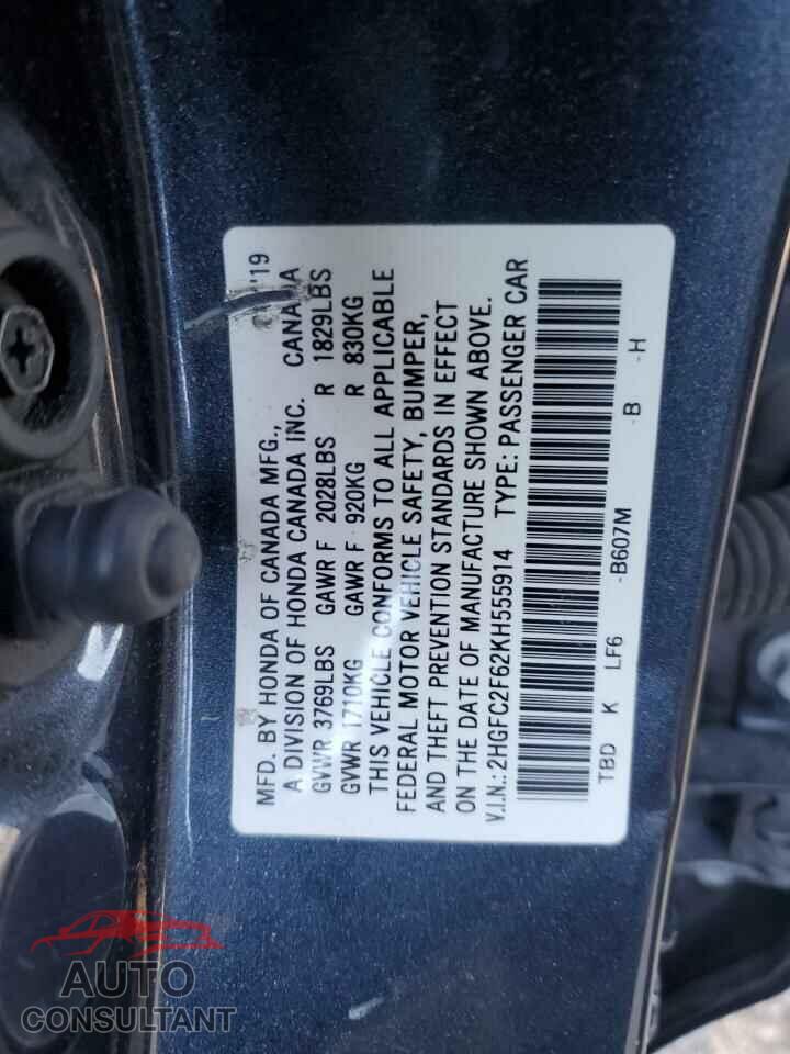 HONDA CIVIC 2019 - 2HGFC2F62KH555914