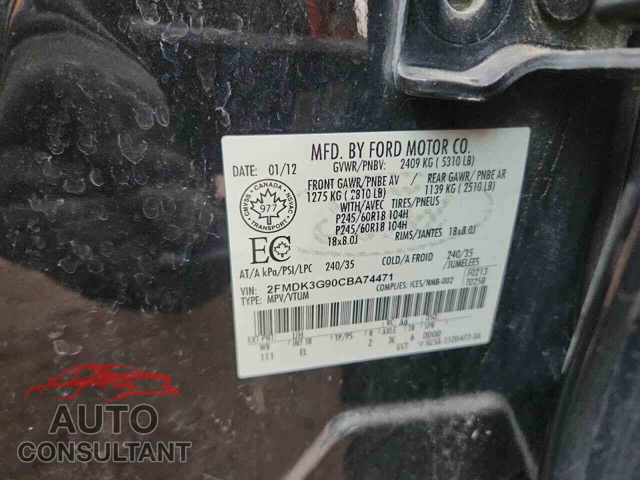 FORD EDGE 2012 - 2FMDK3G90CBA74471