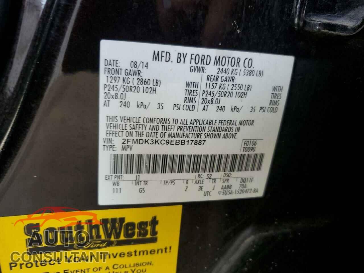 FORD EDGE 2014 - 2FMDK3KC9EBB17887