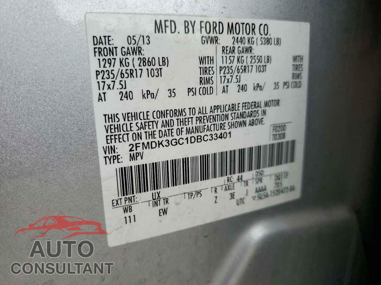 FORD EDGE 2013 - 2FMDK3GC1DBC33401