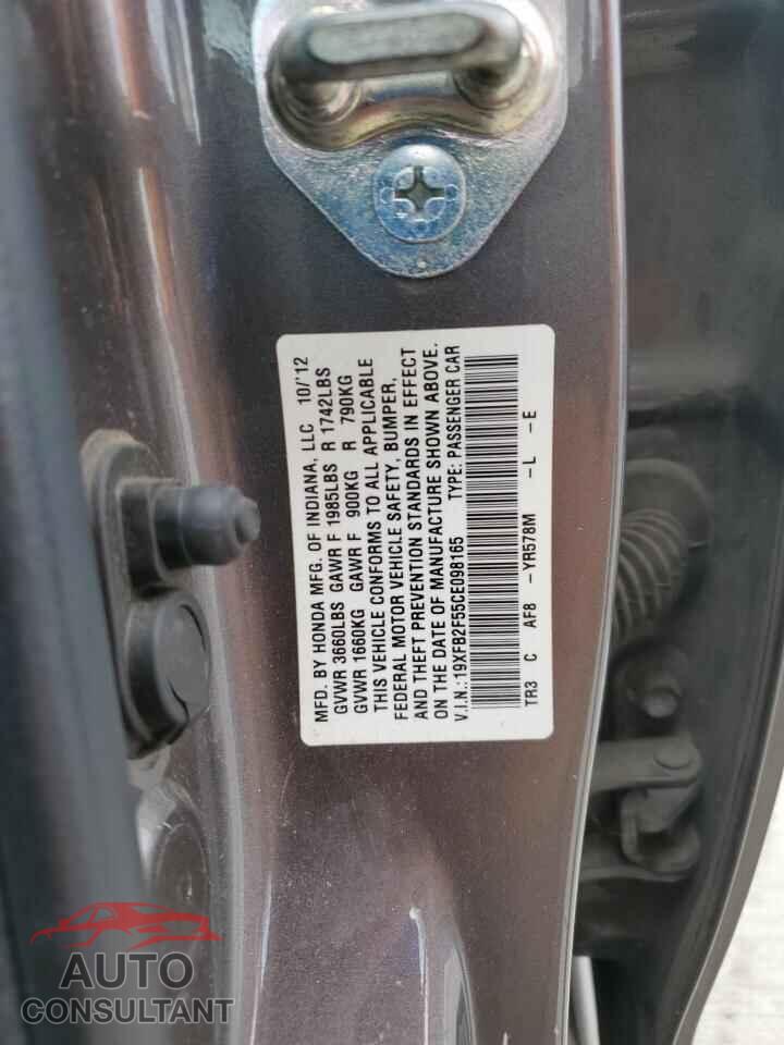 HONDA CIVIC 2012 - 19XFB2F55CE098165