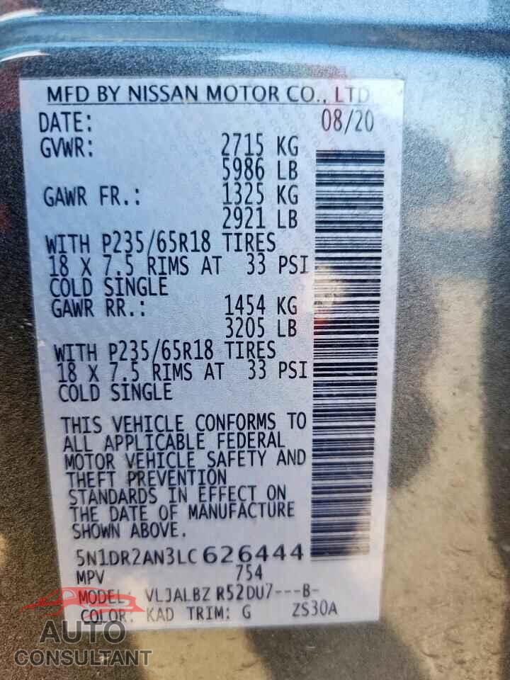 NISSAN PATHFINDER 2020 - 5N1DR2AN3LC626444