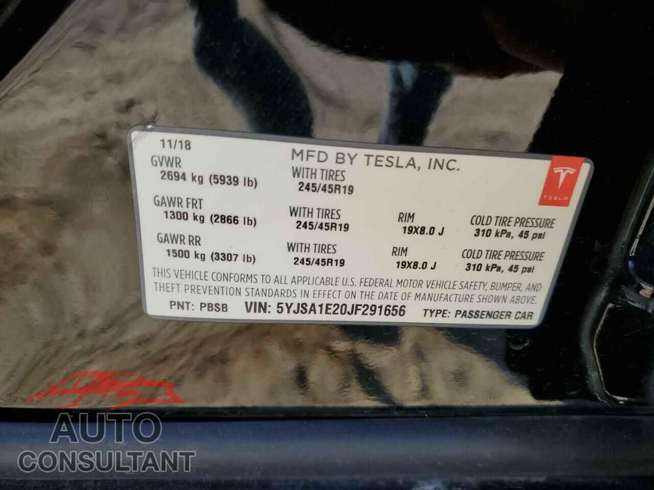 TESLA MODEL S 2018 - 5YJSA1E20JF291656