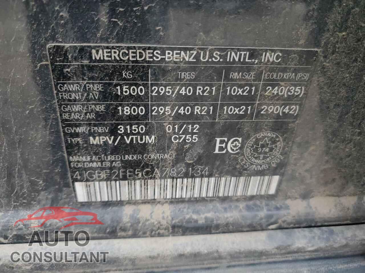 MERCEDES-BENZ GL-CLASS 2012 - 4JGBF2FE5CA782134