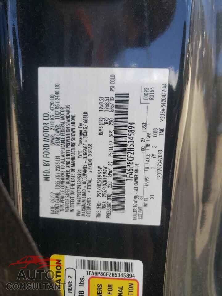 FORD MUSTANG 2017 - 1FA6P8CF2H5345894