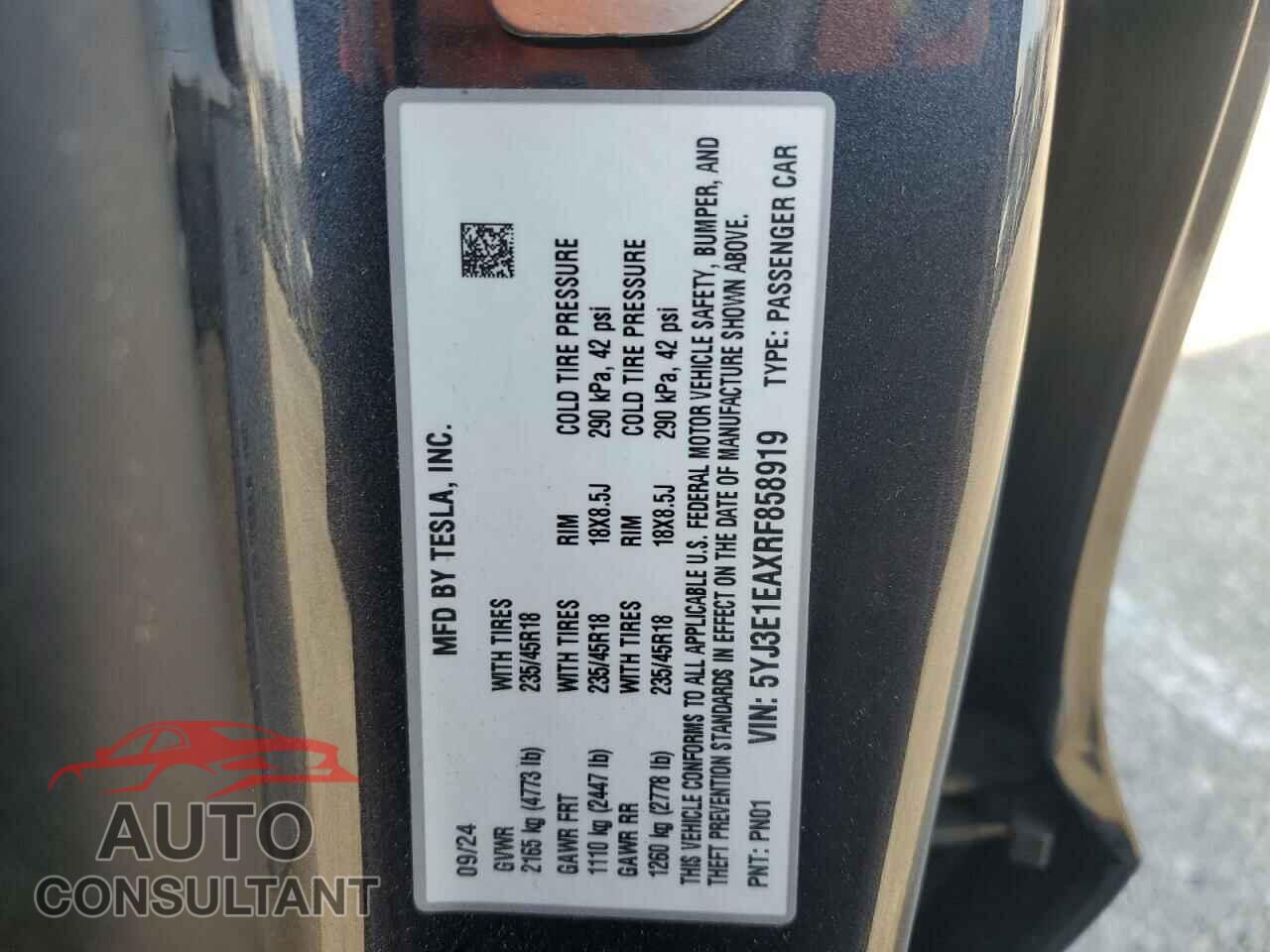 TESLA MODEL 3 2024 - 5YJ3E1EAXRF858919