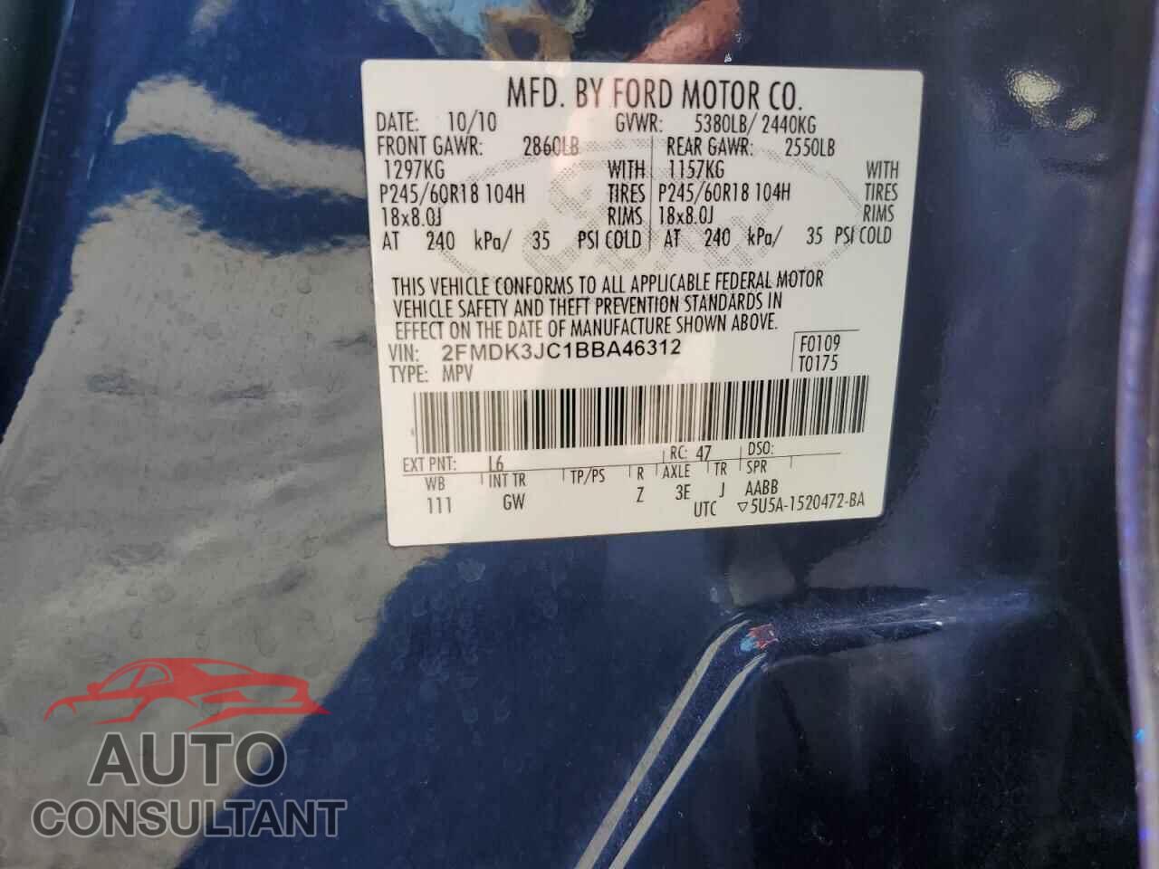 FORD EDGE 2011 - 2FMDK3JC1BBA46312