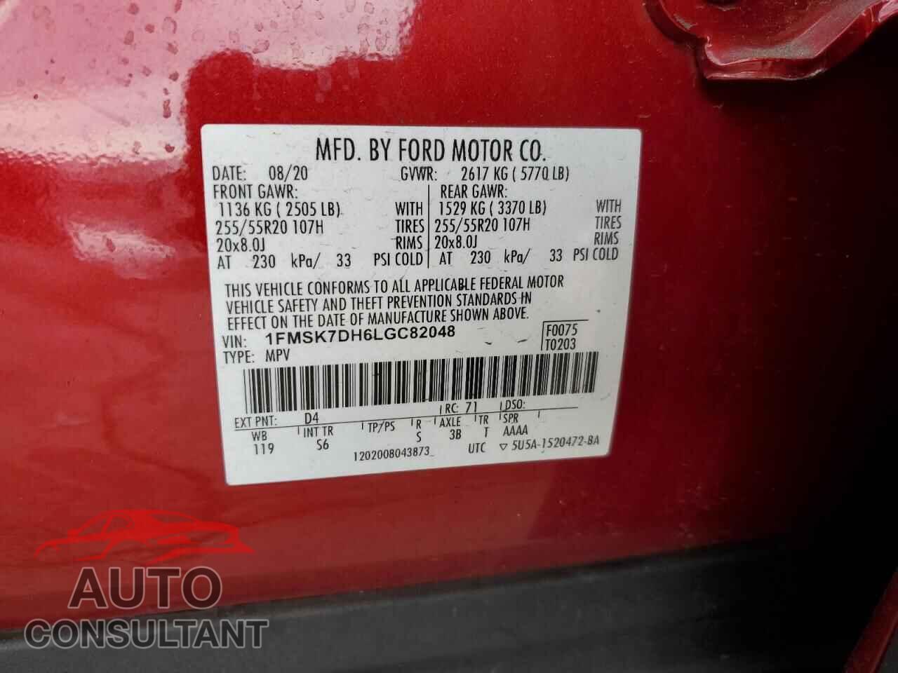 FORD EXPLORER 2020 - 1FMSK7DH6LGC82048