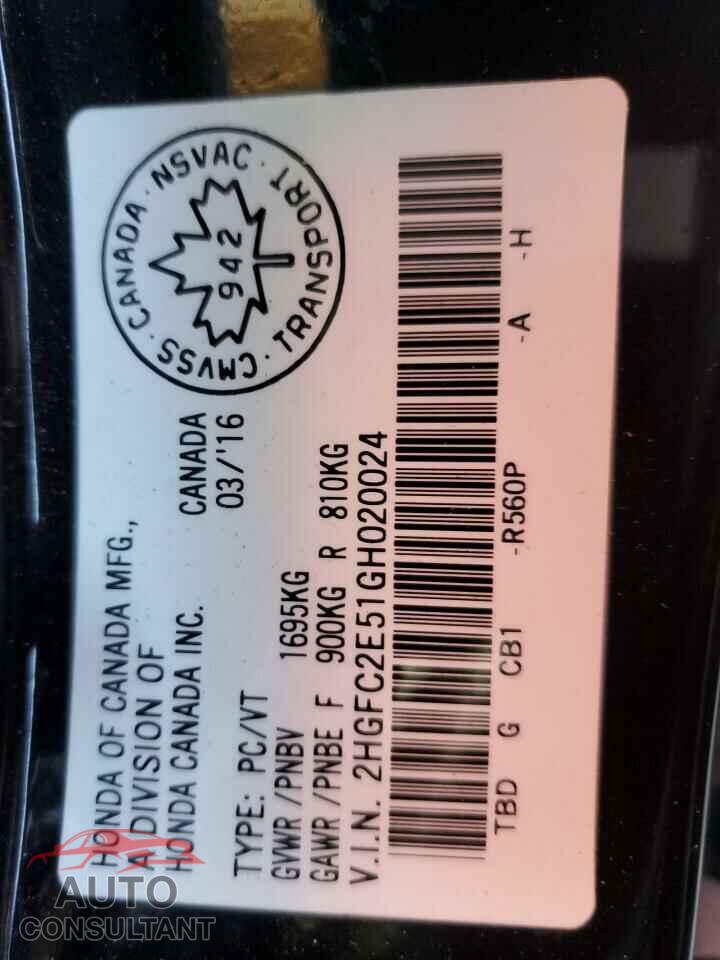HONDA CIVIC 2016 - 2HGFC2E51GH020024