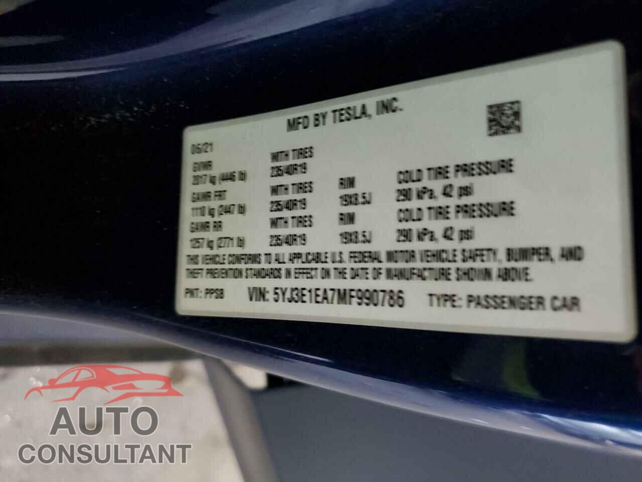 TESLA MODEL 3 2021 - 5YJ3E1EA7MF990786