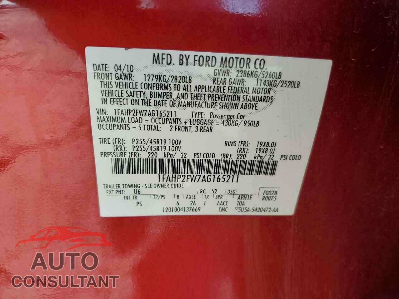 FORD TAURUS 2010 - 1FAHP2FW7AG165211