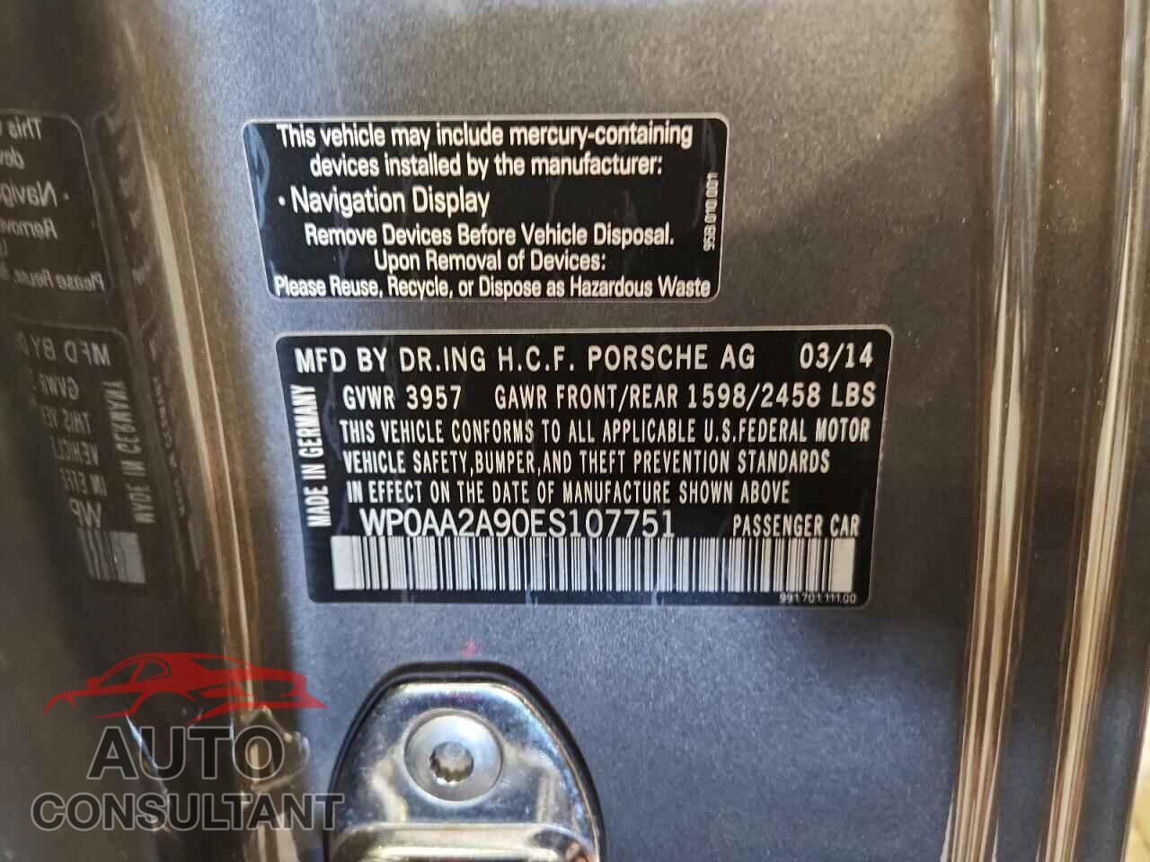 PORSCHE 911 2014 - WP0AA2A90ES107751
