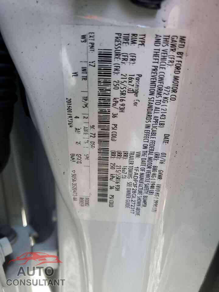 FORD FOCUS 2016 - 1FADP3F28GL272317