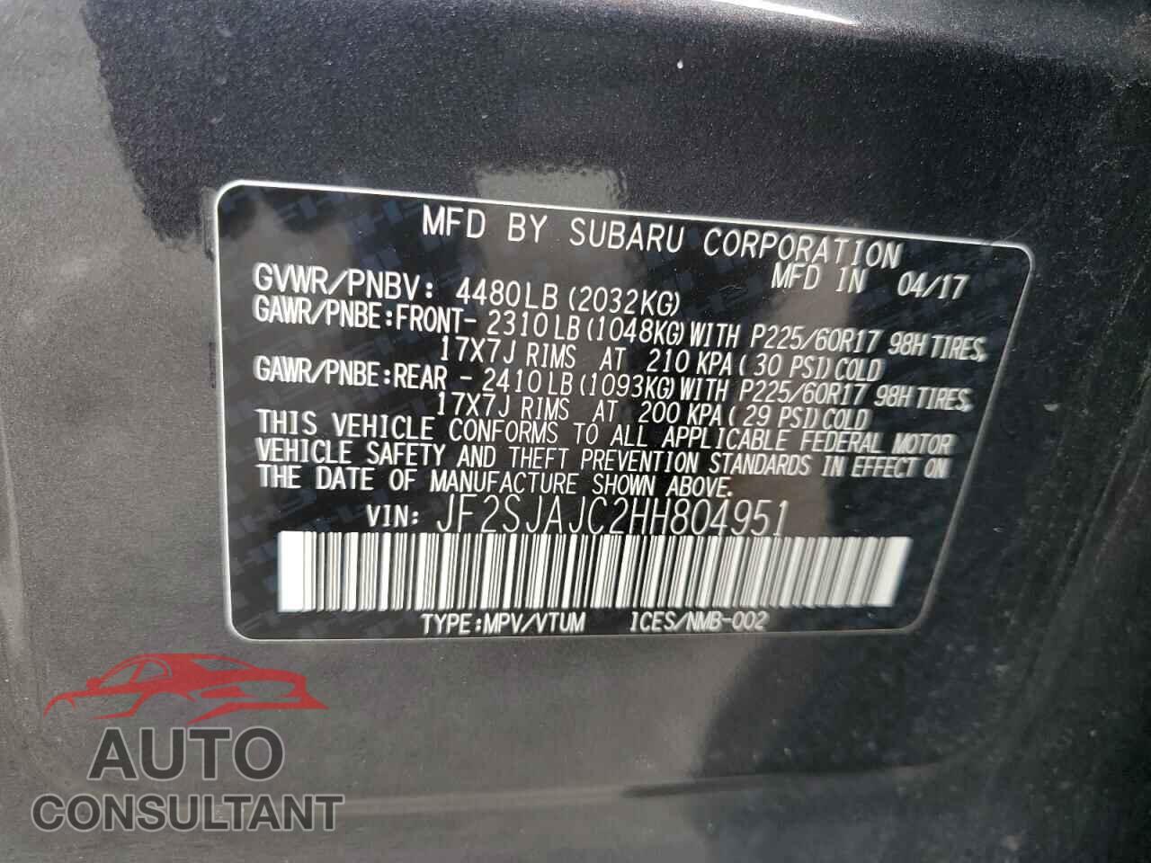 SUBARU FORESTER 2017 - JF2SJAJC2HH804951