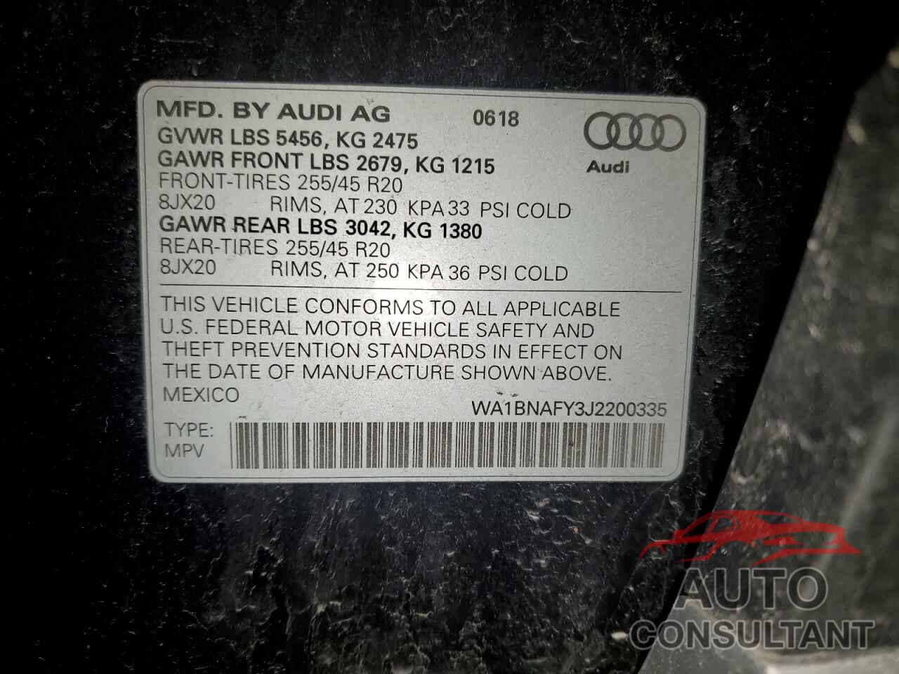 AUDI Q5 2018 - WA1BNAFY3J2200335