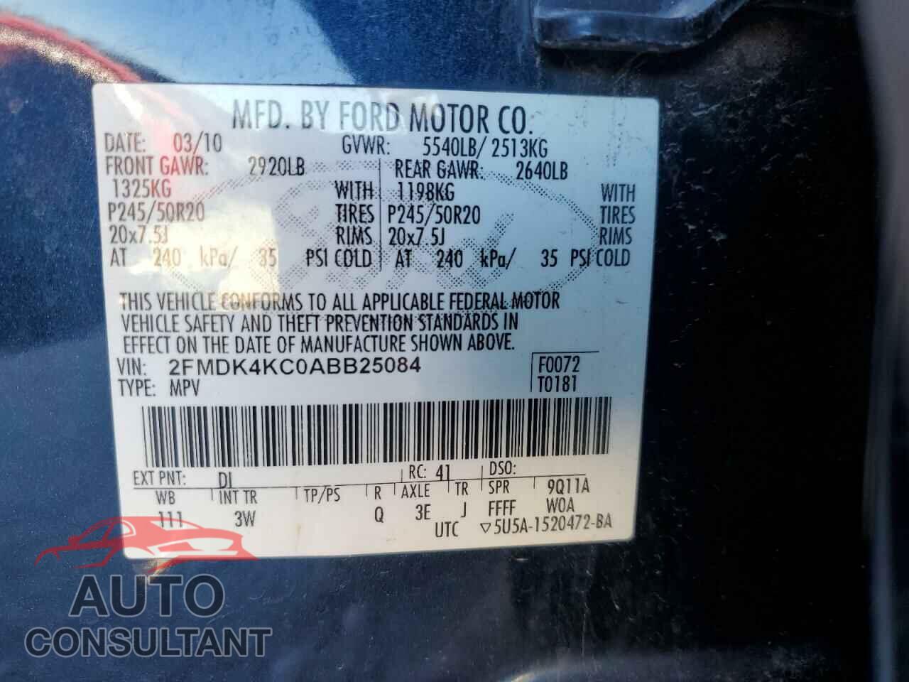 FORD EDGE 2010 - 2FMDK4KC0ABB25084