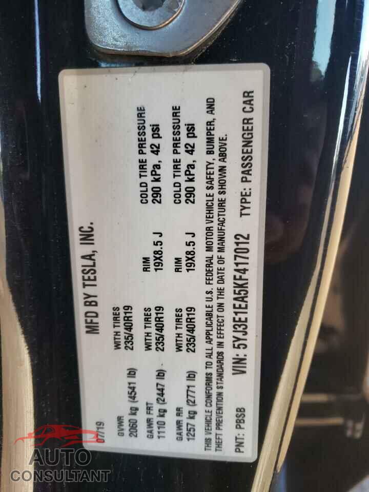 TESLA MODEL 3 2019 - 5YJ3E1EA5KF417012