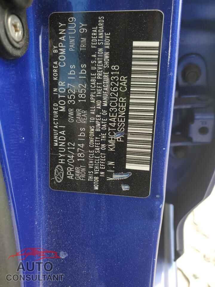 HYUNDAI ACCENT 2012 - KMHCT4AE3CU262318