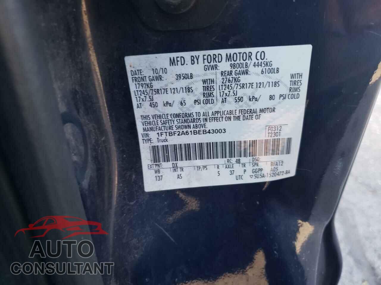 FORD F250 2011 - 1FTBF2A61BEB43003