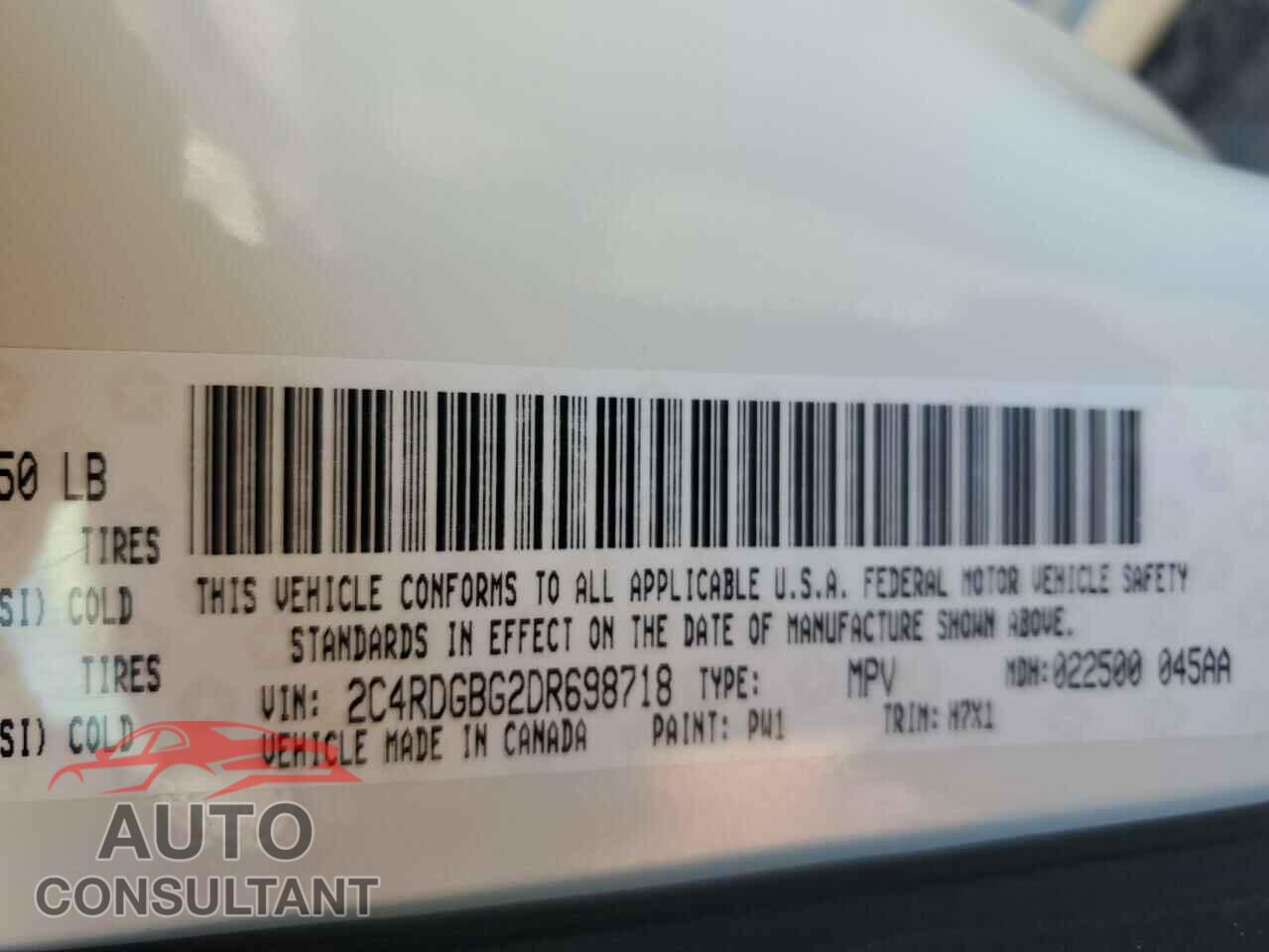 DODGE CARAVAN 2013 - 2C4RDGBG2DR698718