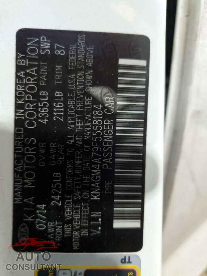 KIA OPTIMA 2015 - KNAGM4A79F5558184