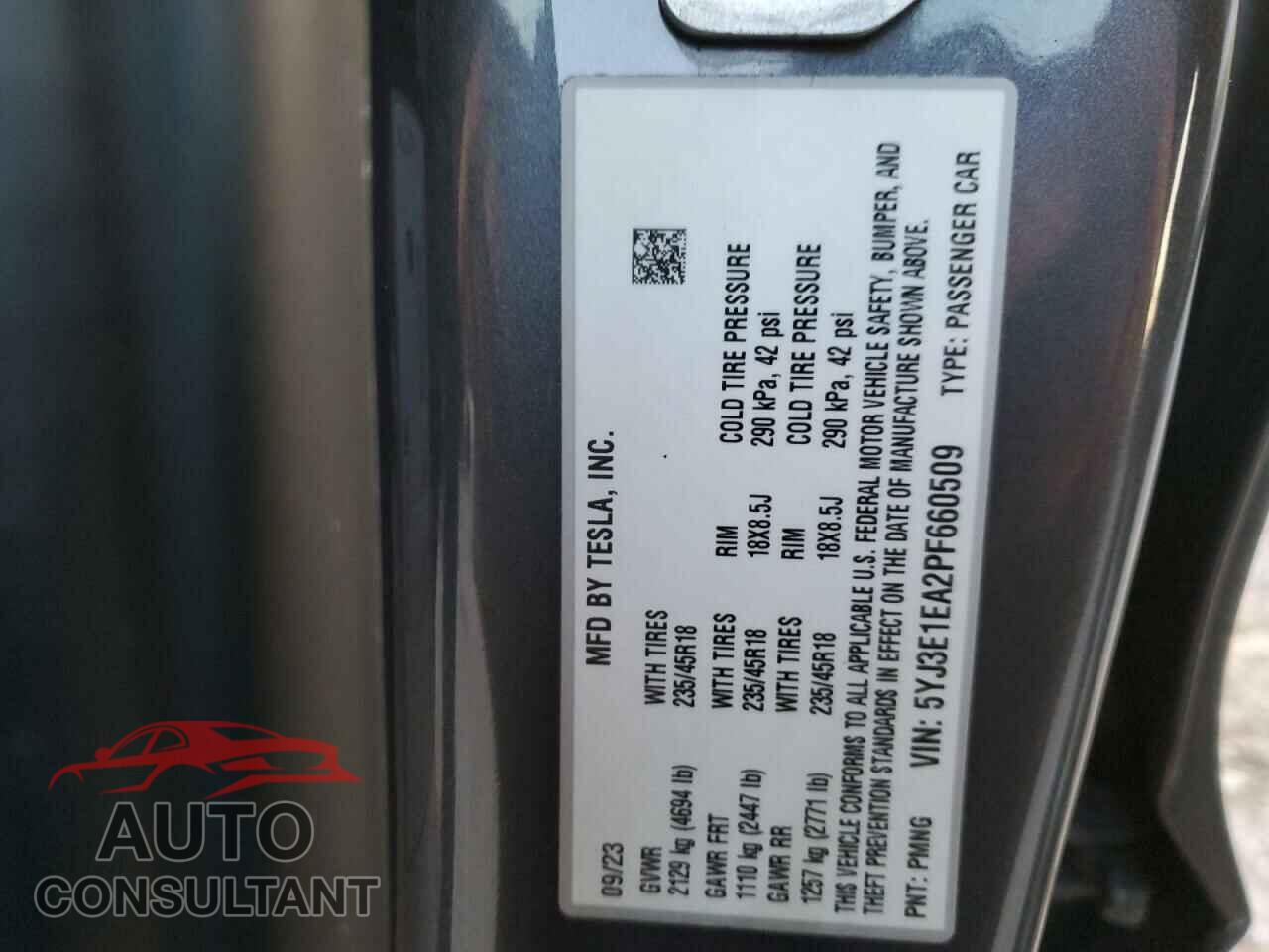 TESLA MODEL 3 2023 - 5YJ3E1EA2PF660509