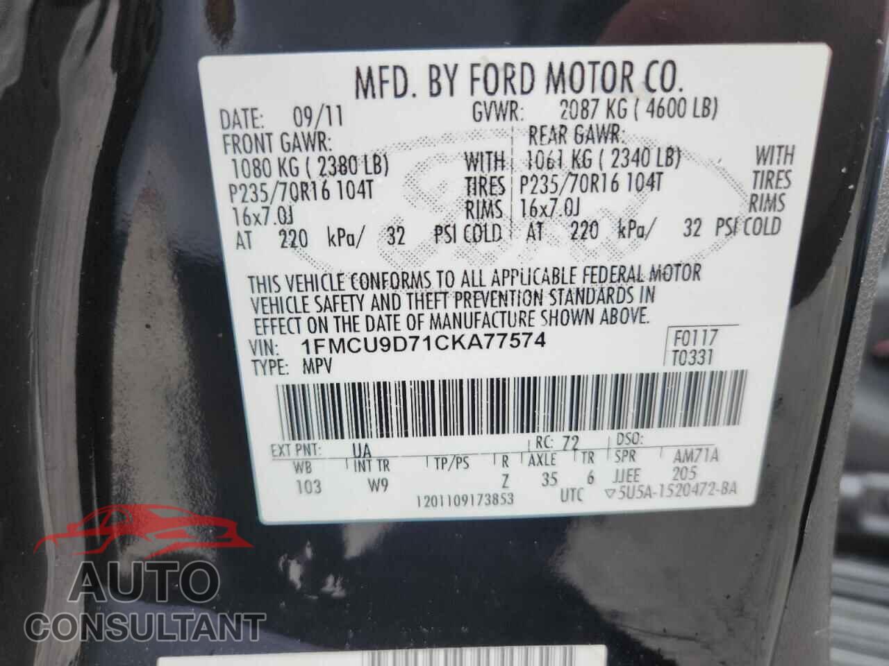 FORD ESCAPE 2012 - 1FMCU9D71CKA77574