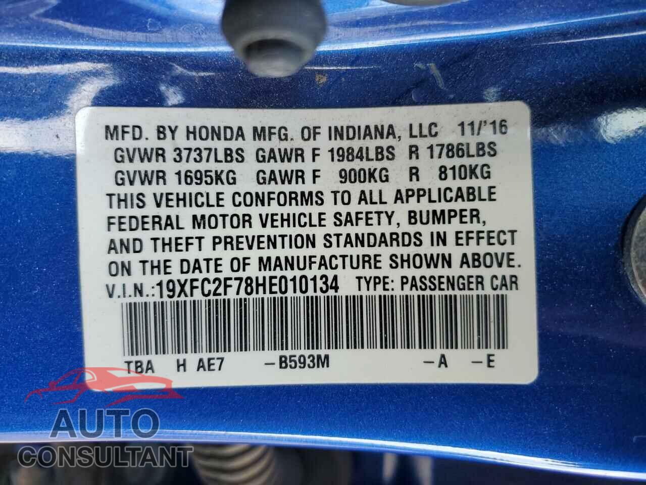 HONDA CIVIC 2017 - 19XFC2F78HE010134