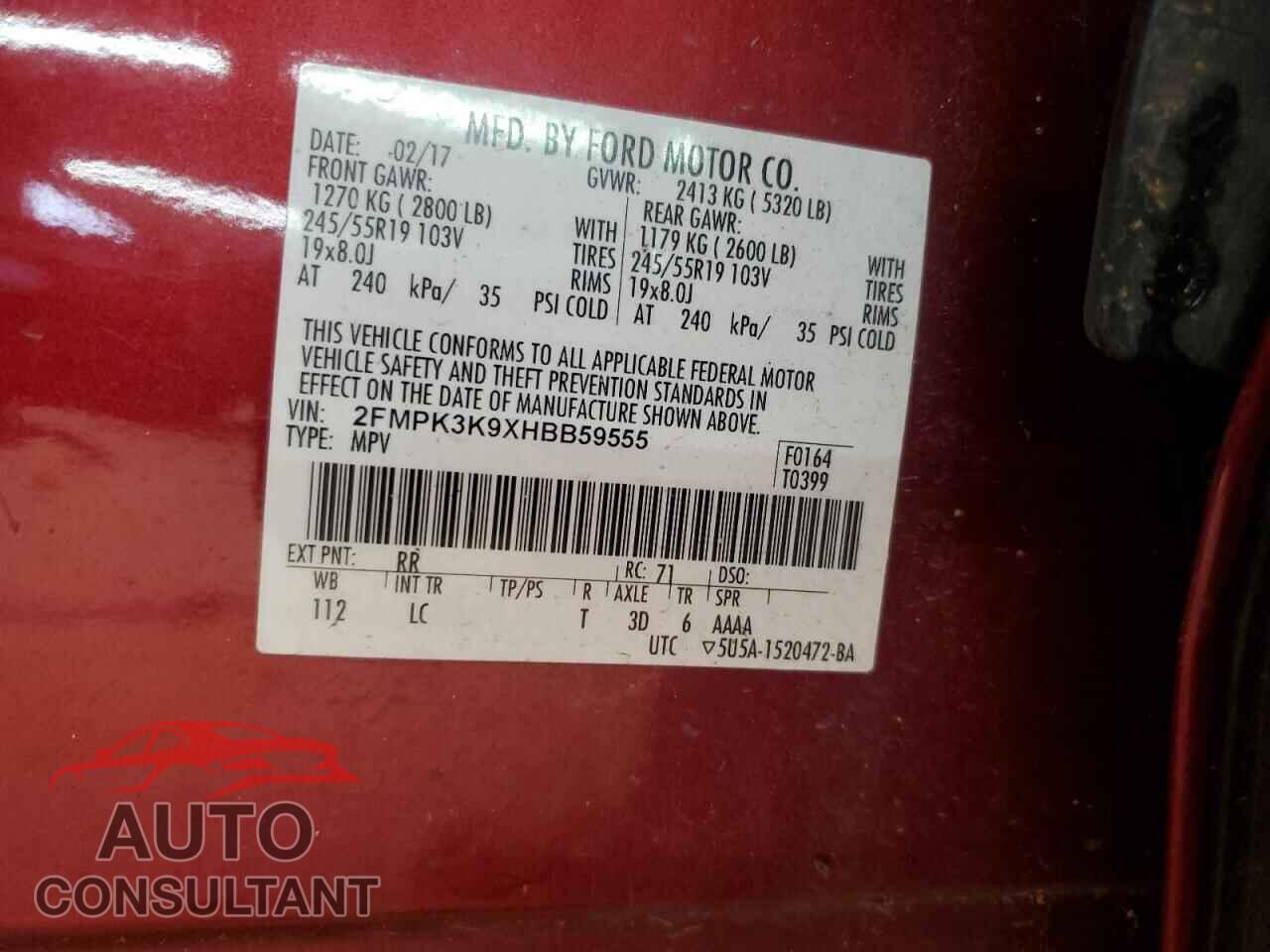 FORD EDGE 2017 - 2FMPK3K9XHBB59555