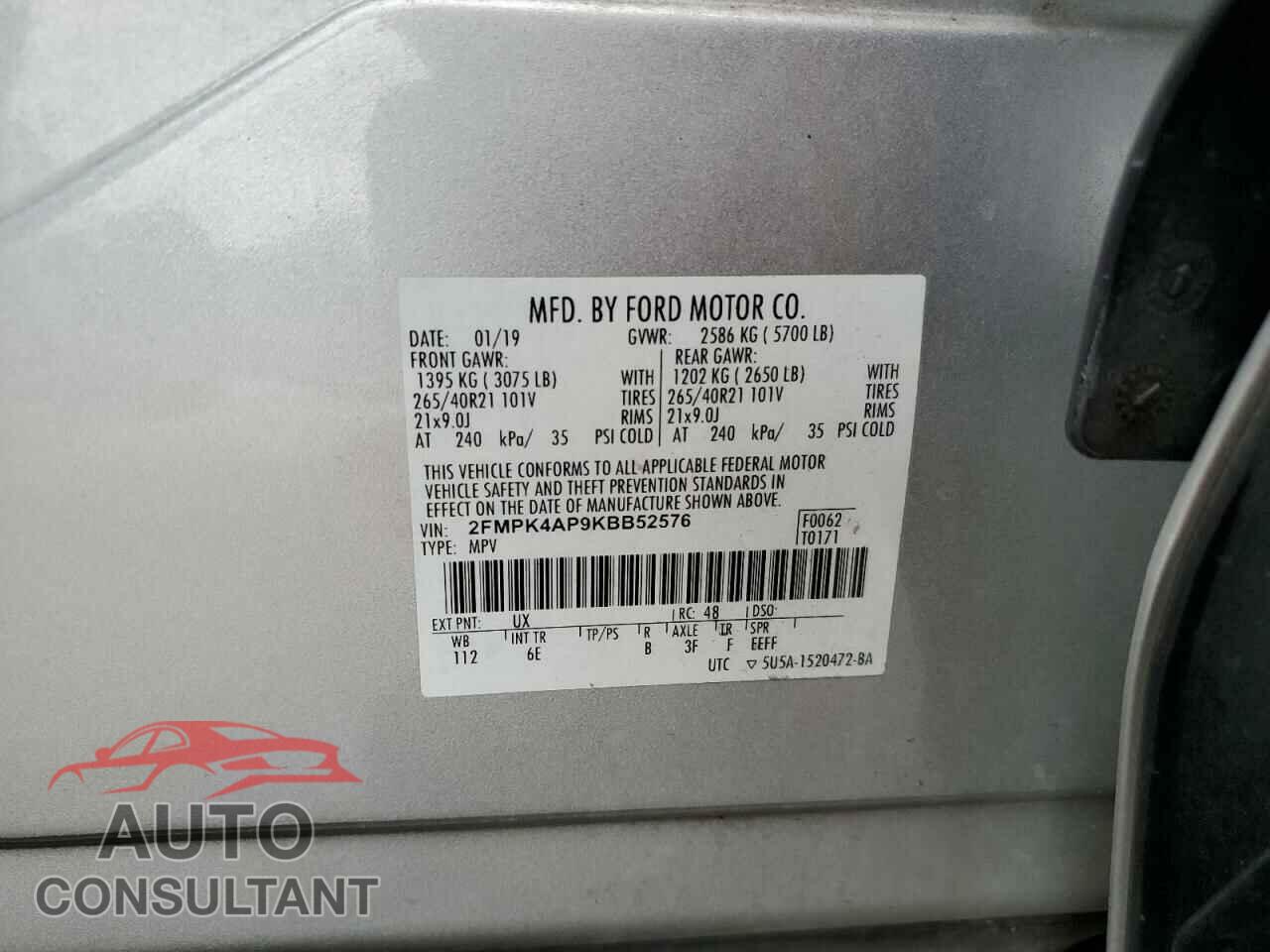 FORD EDGE 2019 - 2FMPK4AP9KBB52576