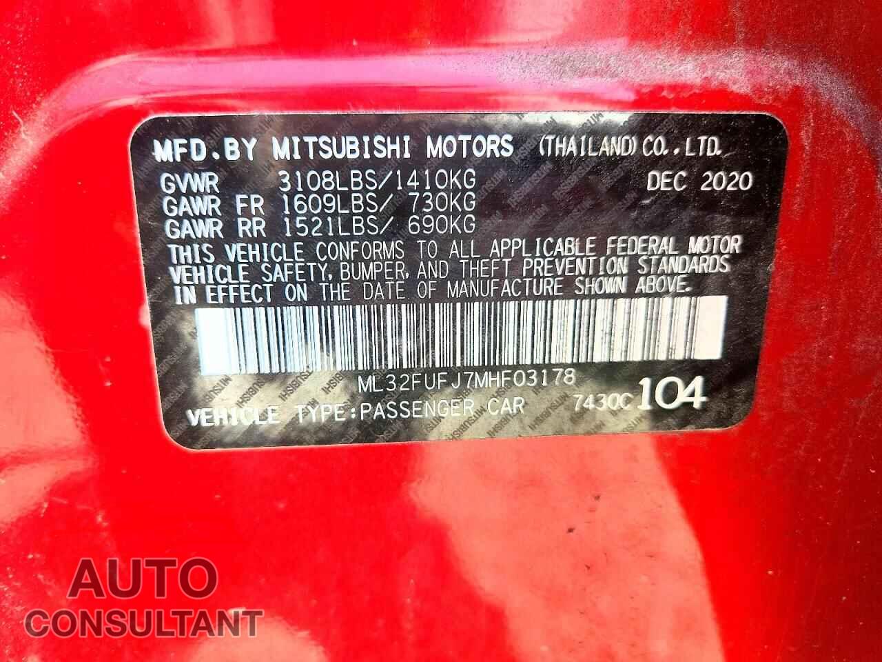 MITSUBISHI MIRAGE 2021 - ML32FUFJ7MHF03178