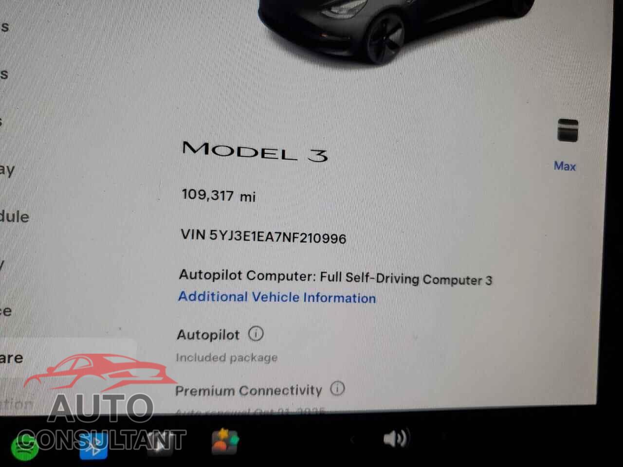 TESLA MODEL 3 2022 - 5YJ3E1EA7NF210996