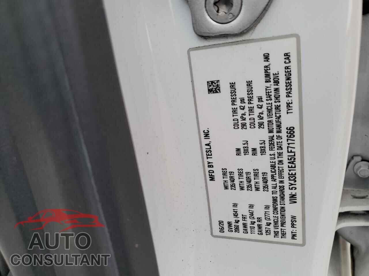 TESLA MODEL 3 2020 - 5YJ3E1EA5LF717666