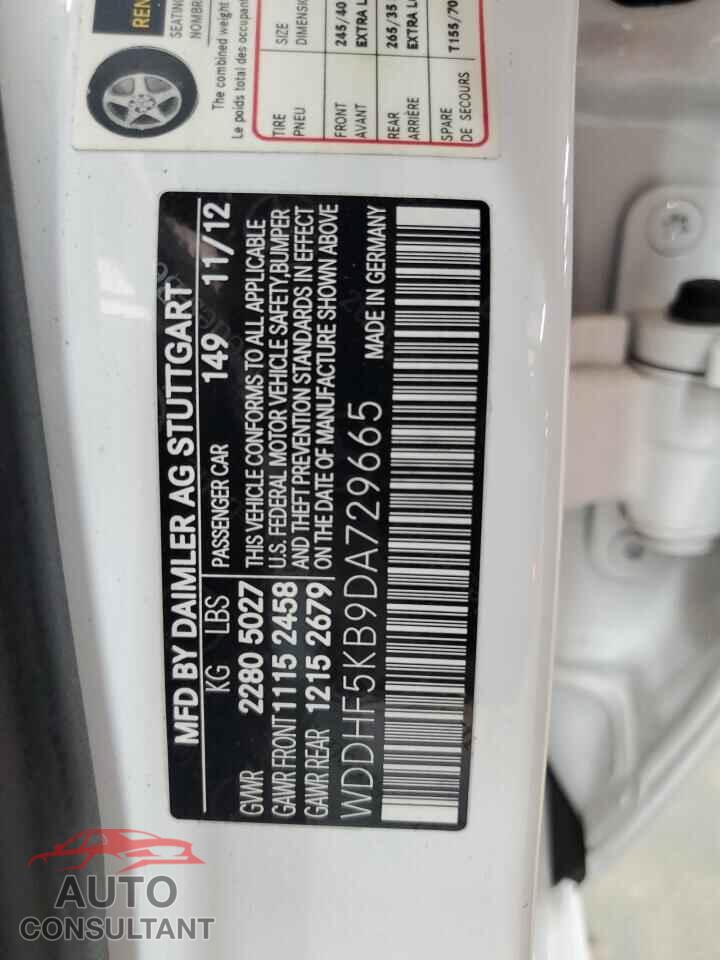 MERCEDES-BENZ E-CLASS 2013 - WDDHF5KB9DA729665