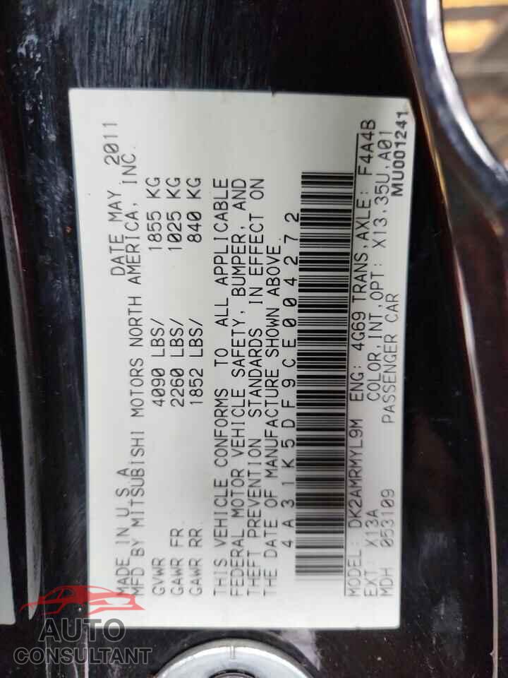 MITSUBISHI ECLIPSE 2012 - 4A31K5DF9CE004272
