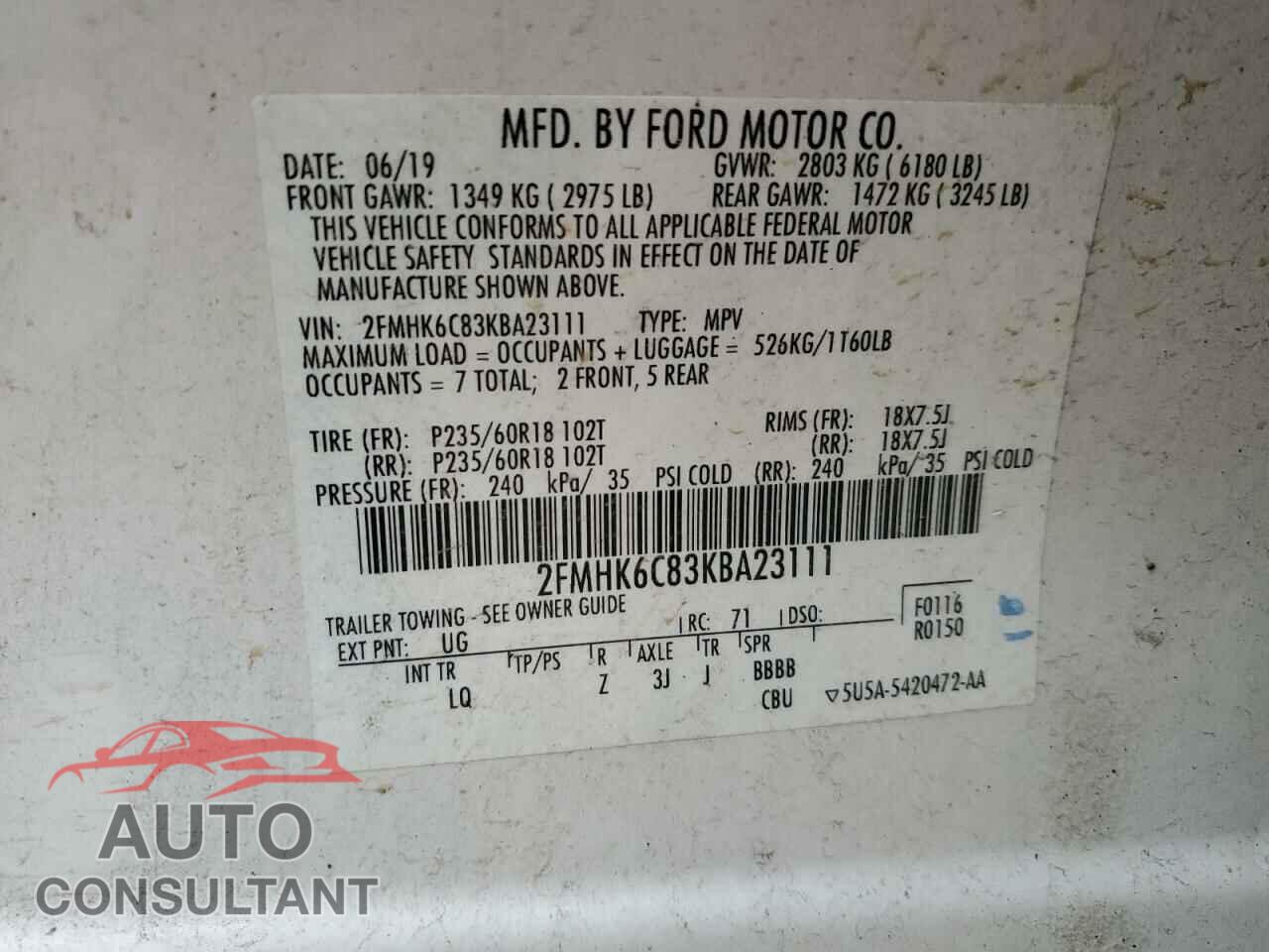 FORD FLEX 2019 - 2FMHK6C83KBA23111