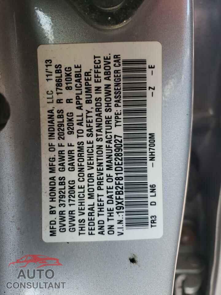 HONDA CIVIC 2013 - 19XFB2F81DE289027